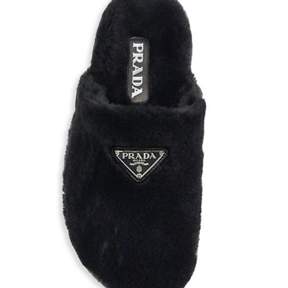 BRAND NEW IN BOX PRADA SHEARLING SLIPPERS BLACK - Picture 1 of 8